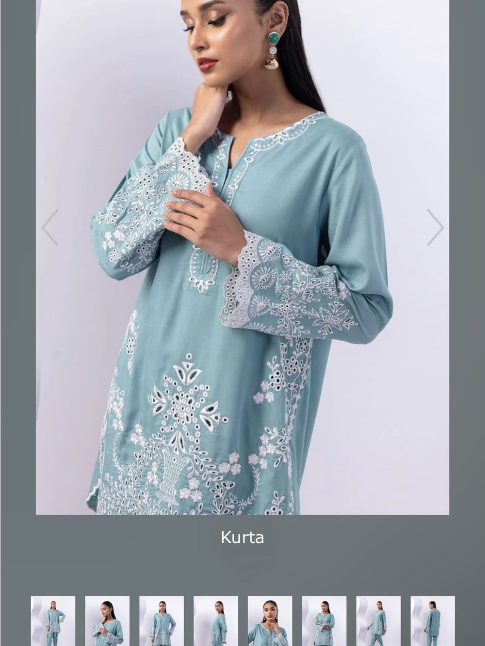 Light Blue Embroidered Kurta Tunic with White embroidery 12
